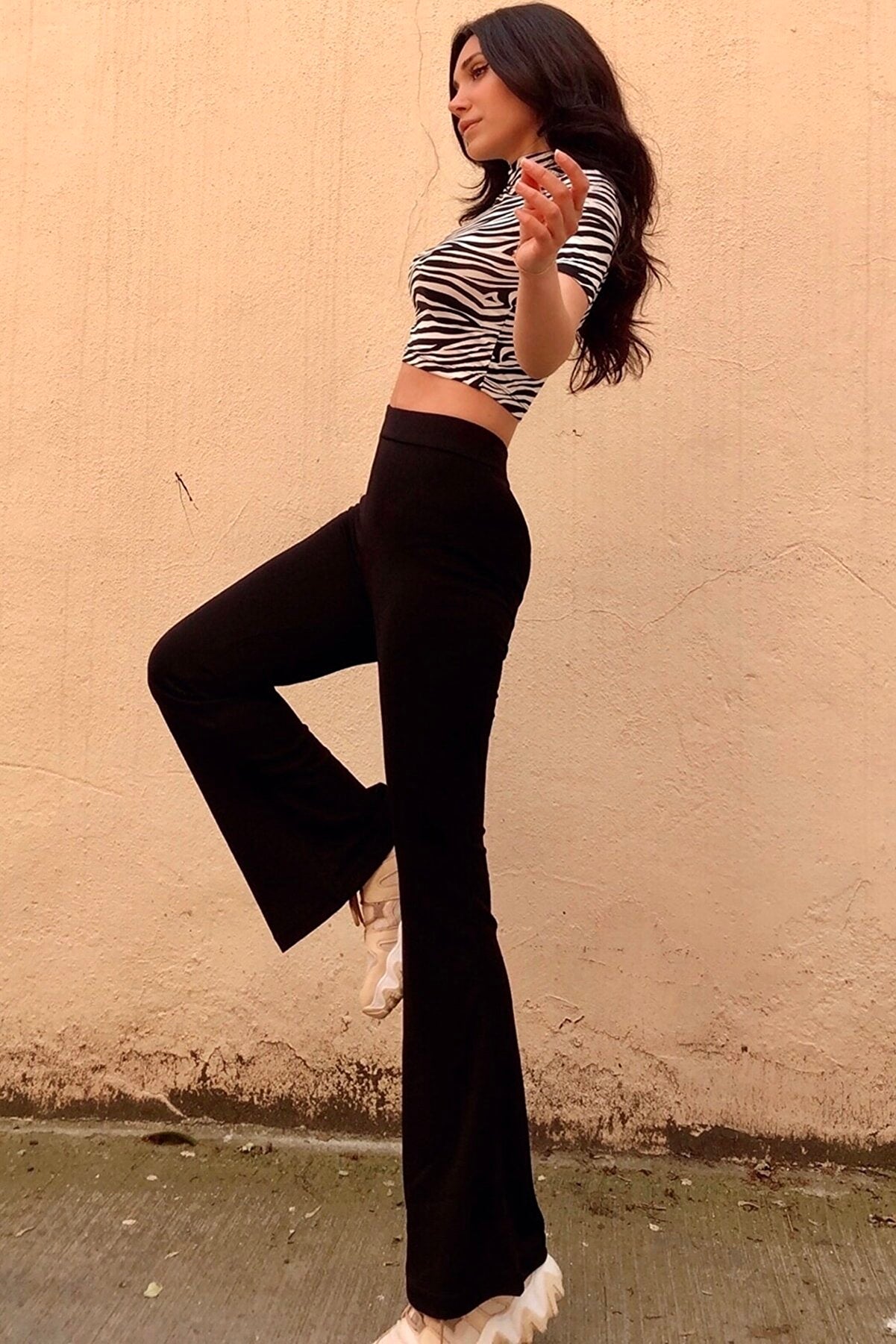 Black -Length Lycra flare pants