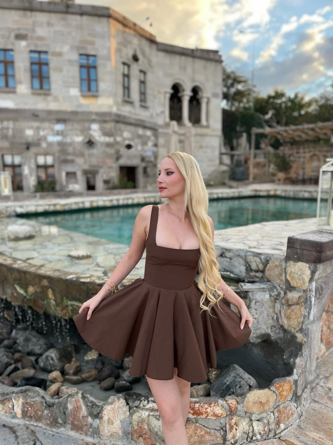 Brown Nolan Back Bow Detail Mini Dress