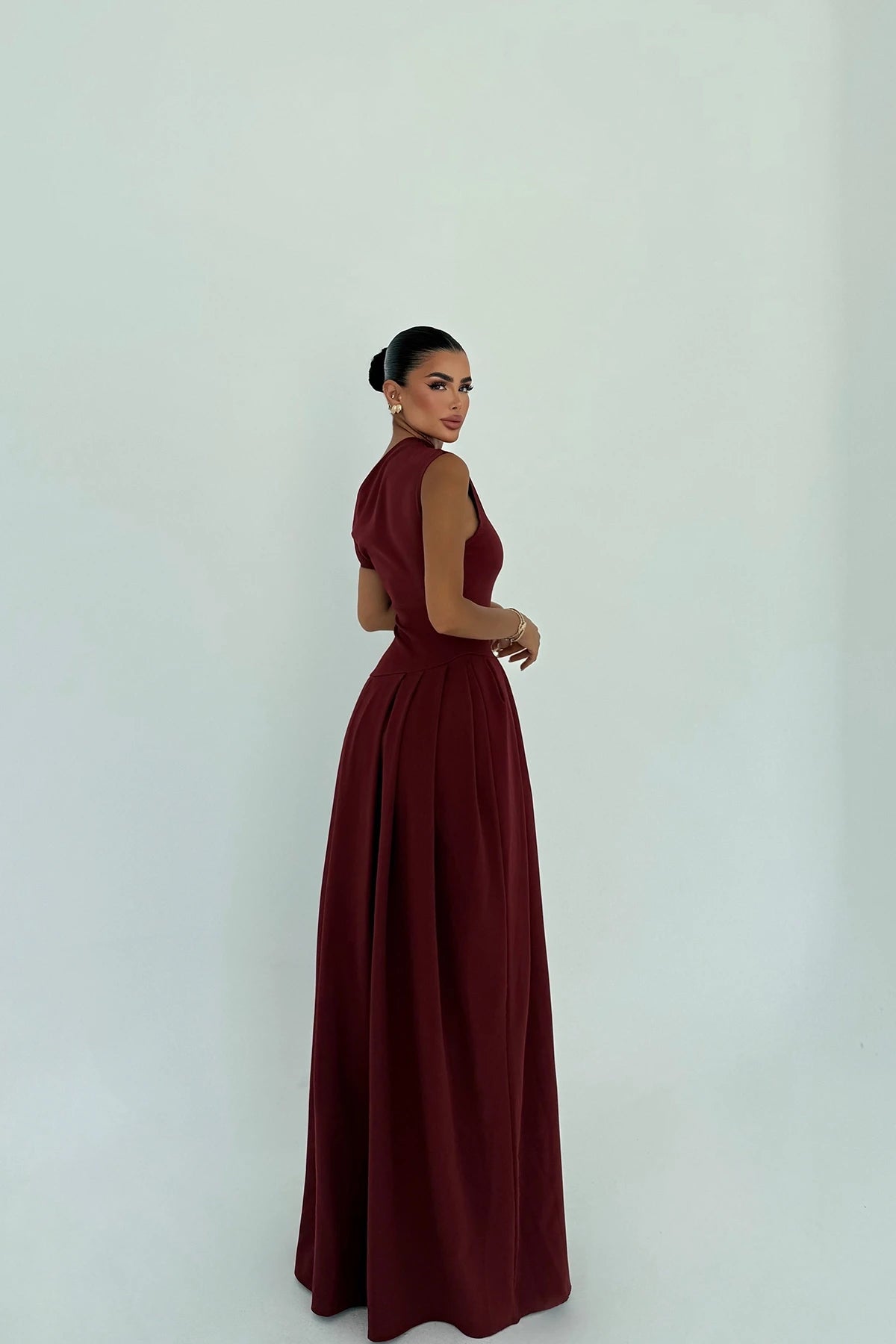 Cherry Maroon Bimala Boat Neck Dress