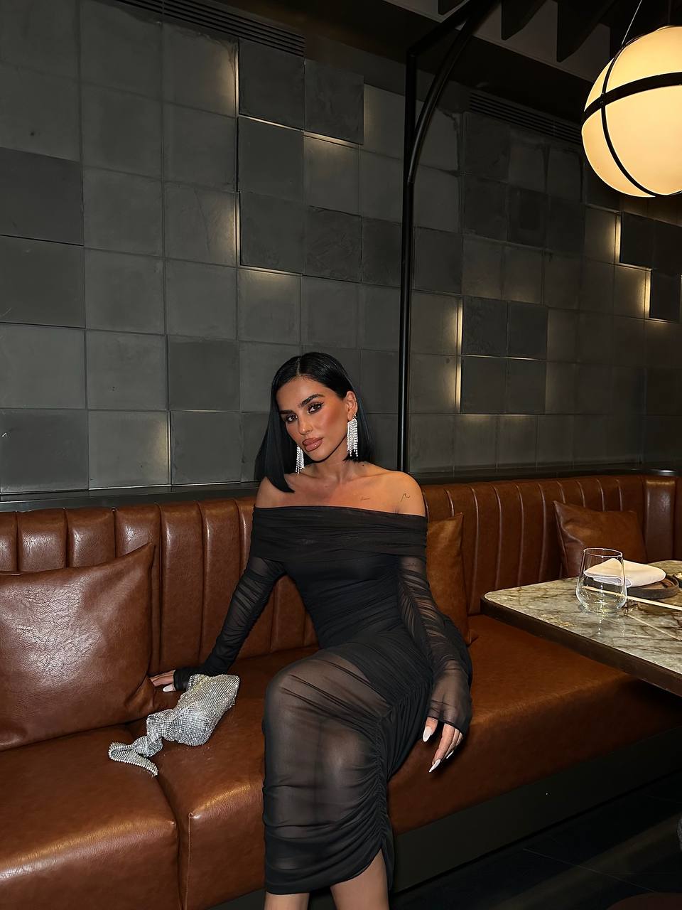 Black Lycra Tulle Lined Midi Length Strapless Dress