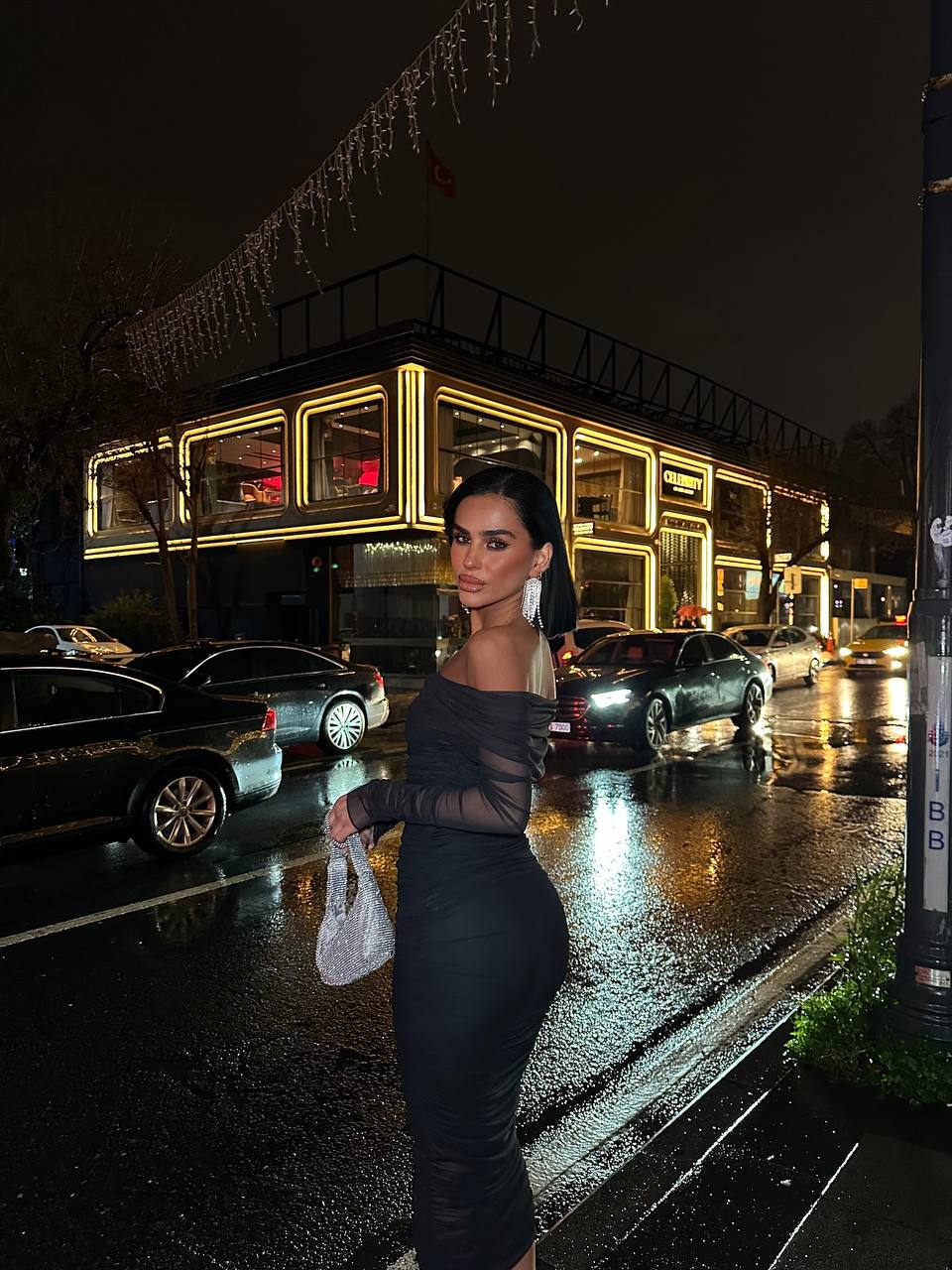Black Lycra Tulle Lined Midi Length Strapless Dress