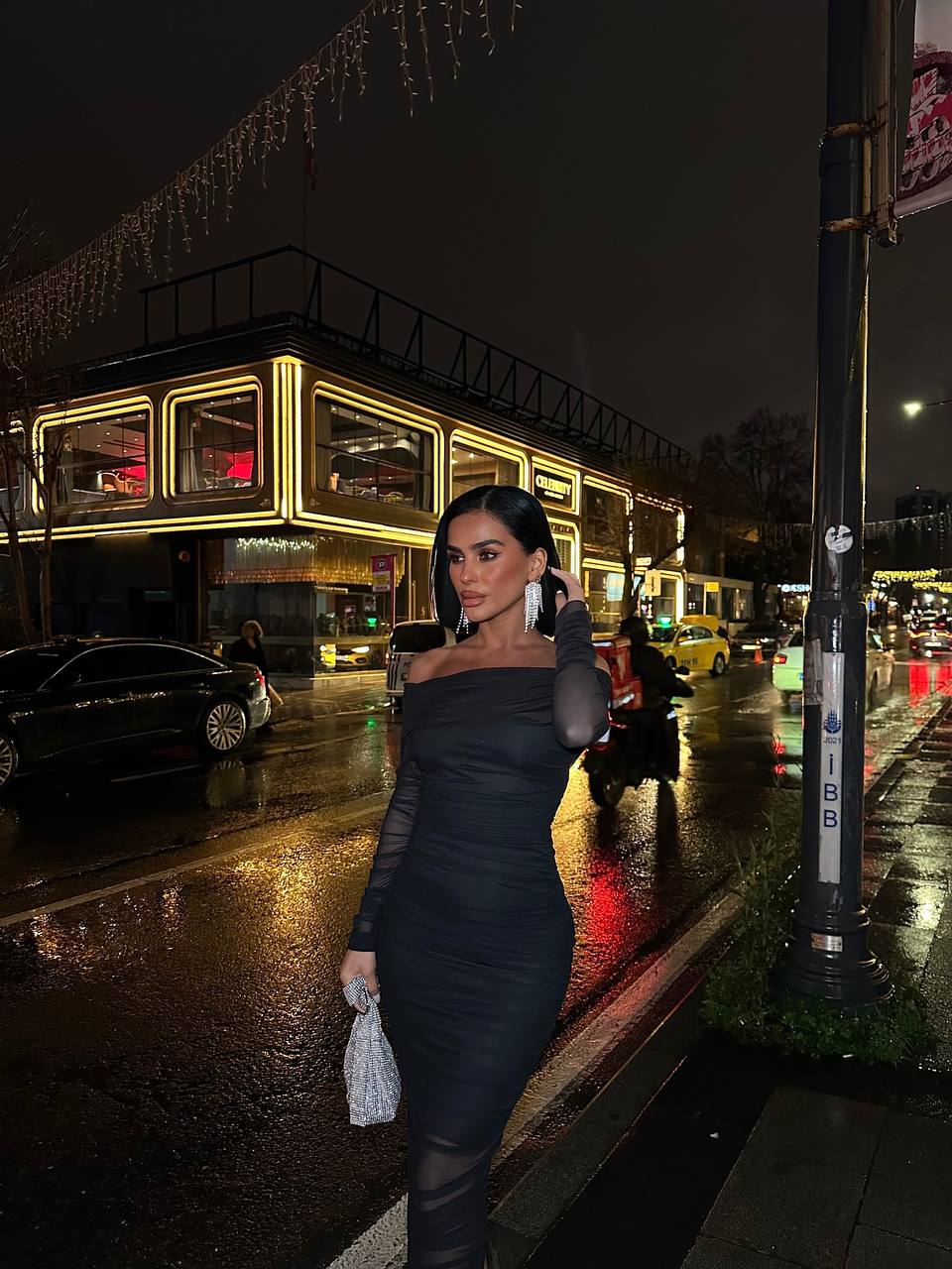 Black Lycra Tulle Lined Midi Length Strapless Dress
