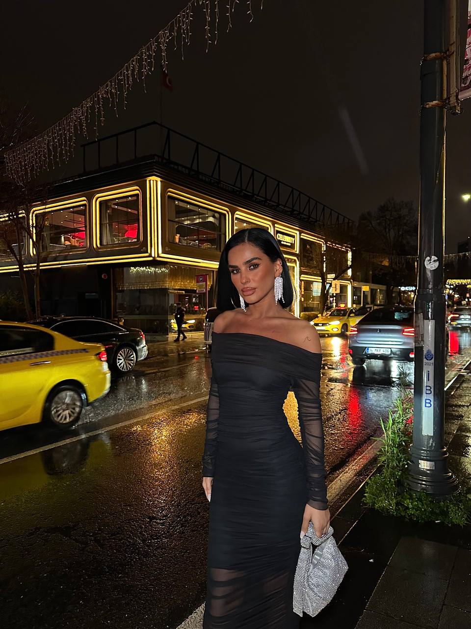 Black Lycra Tulle Lined Midi Length Strapless Dress