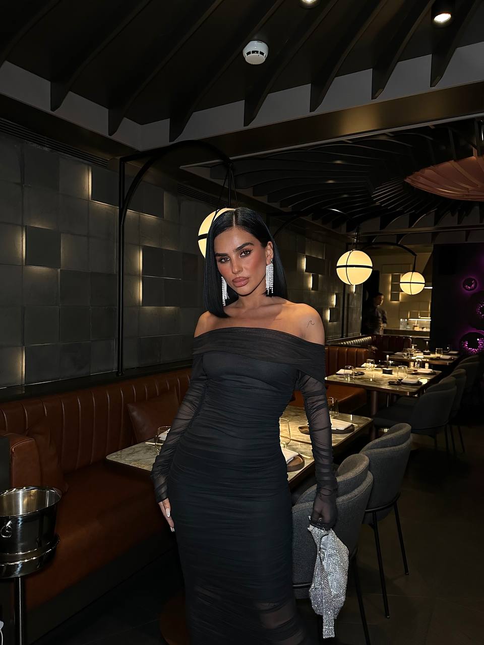 Black Lycra Tulle Lined Midi Length Strapless Dress