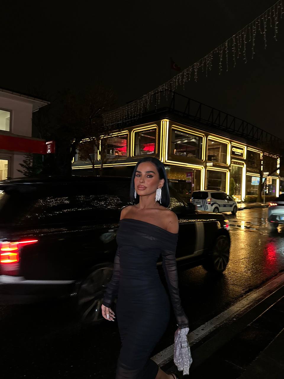 Black Lycra Tulle Lined Midi Length Strapless Dress