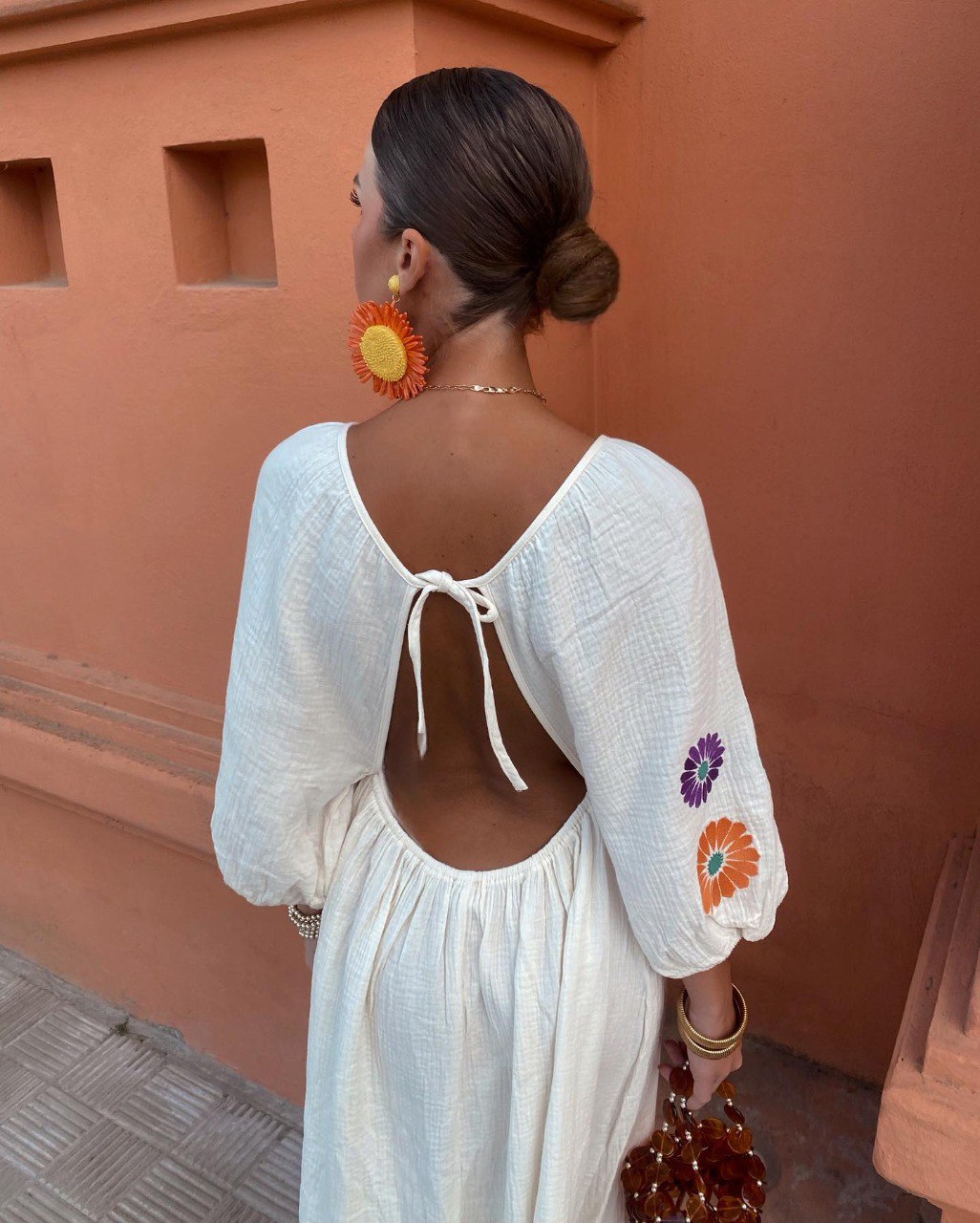White Embroidered Elegant Linen Dress
