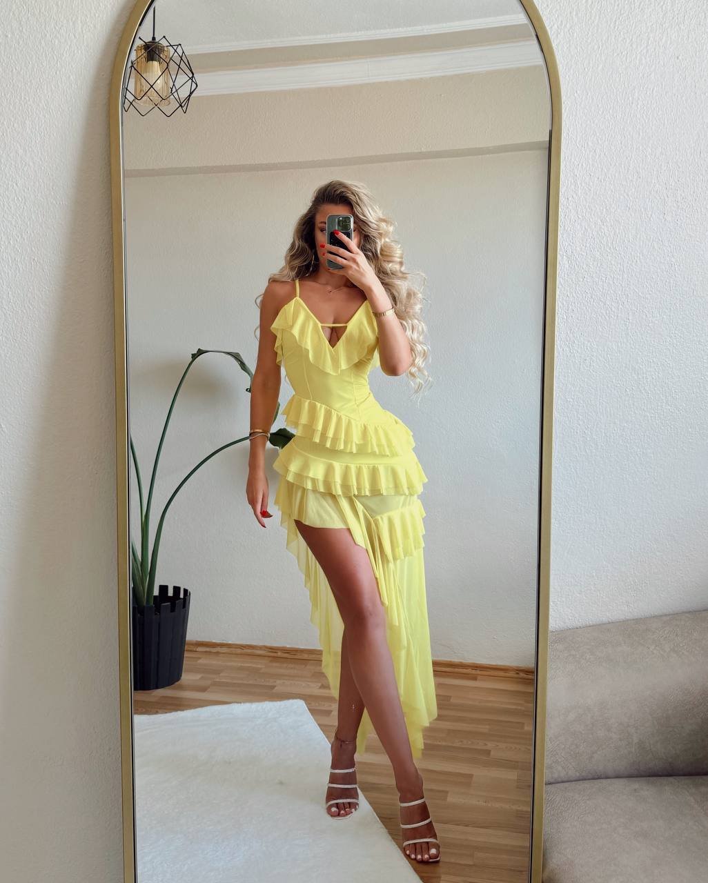 Yellow Chiffon Fabric Lined Dress
