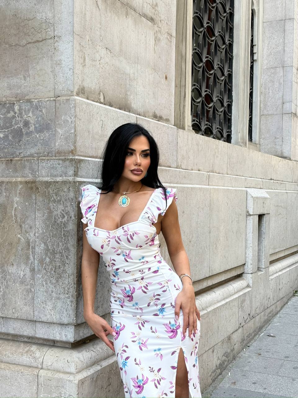 white Shoulder Ruffle Dress