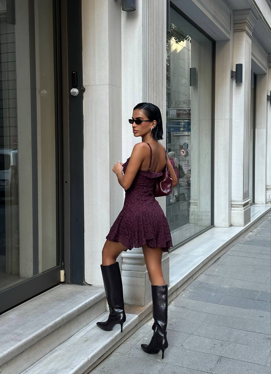 burgundy mini lace dress