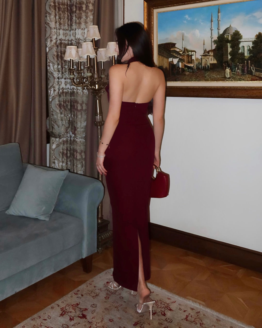 Doria Long Dress in Cherry Maroon