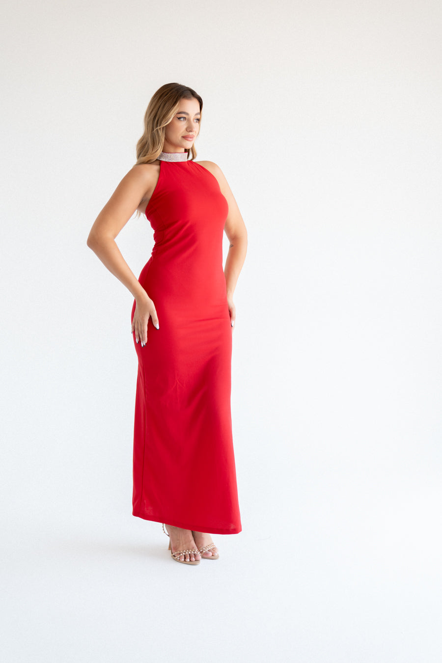 Red Noah Stone Detail Long Dress