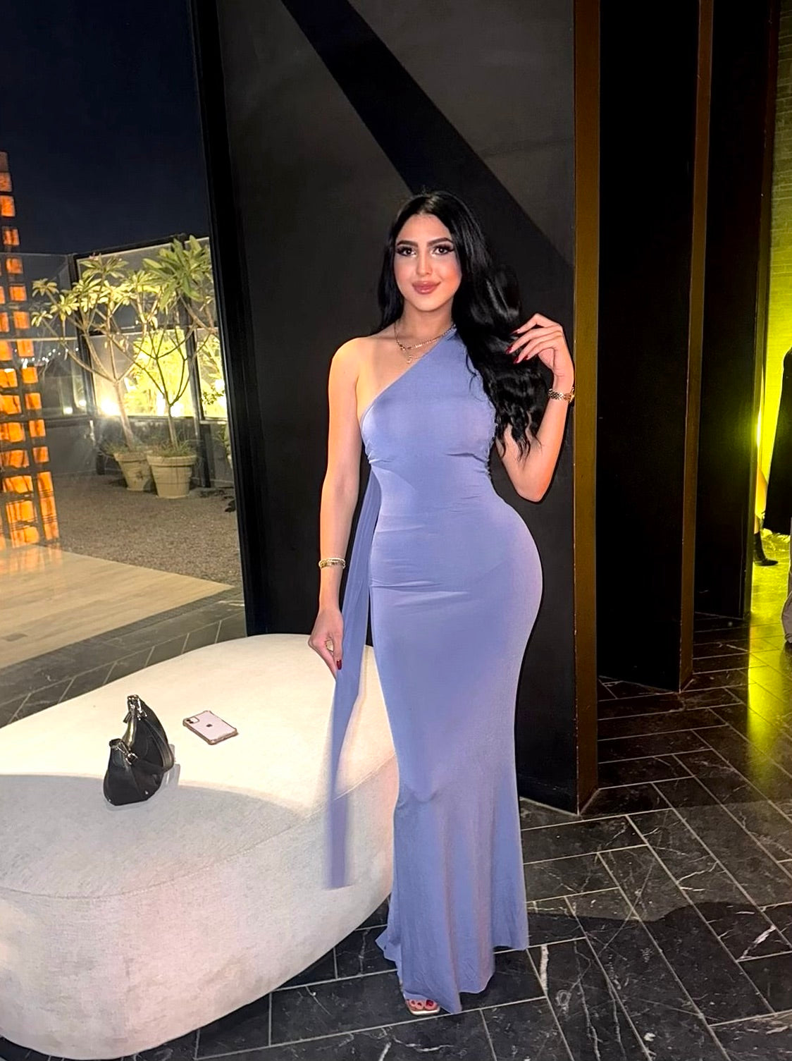 Indigo Back Tie Ring Detail Long Dress