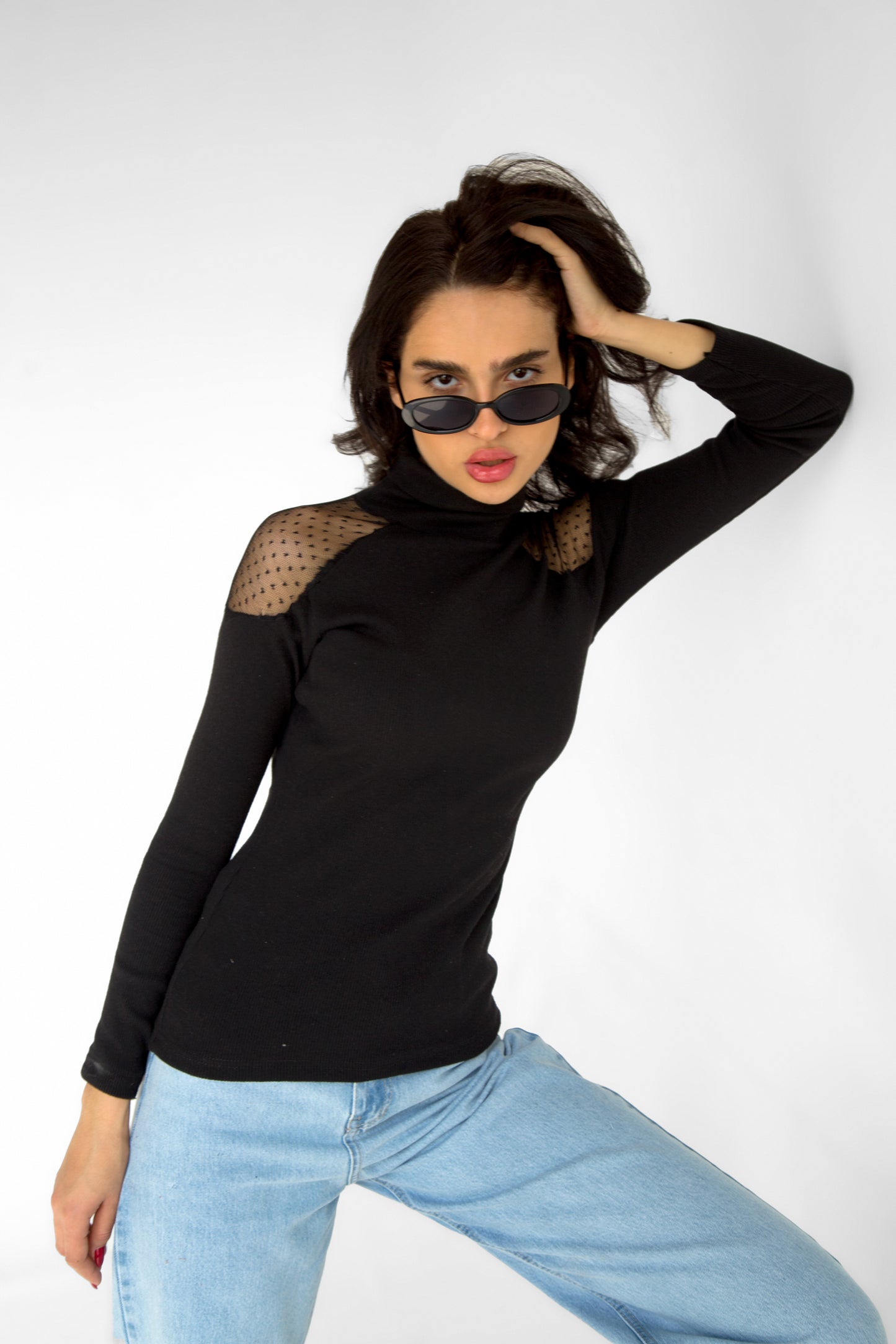 Black Polka Dot Tulle Blouse