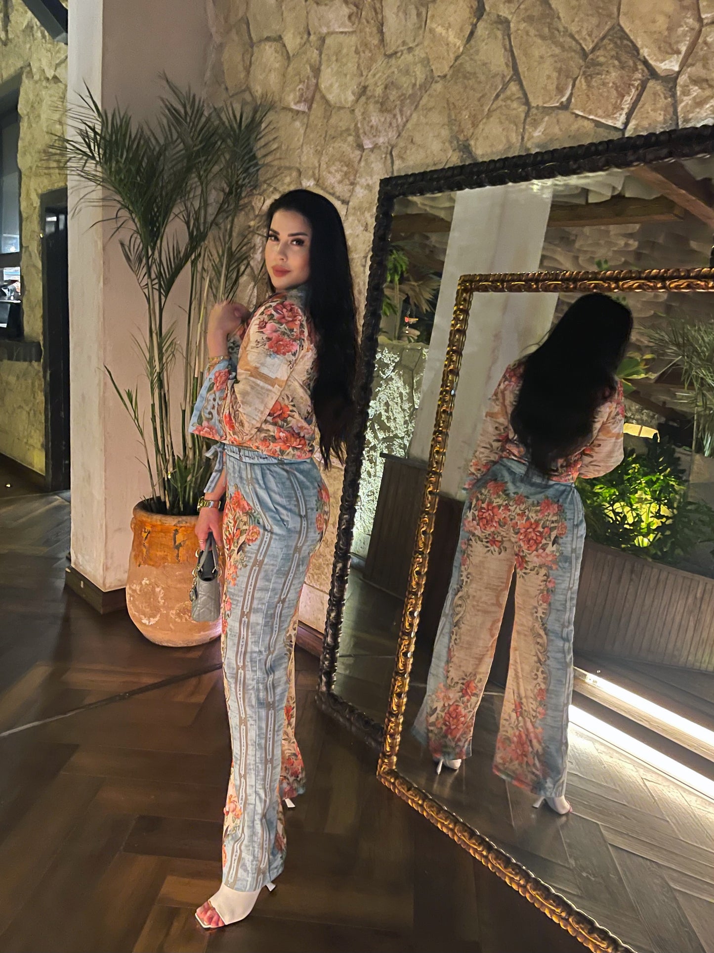 Linen fabric shirt trousers two-piece suit