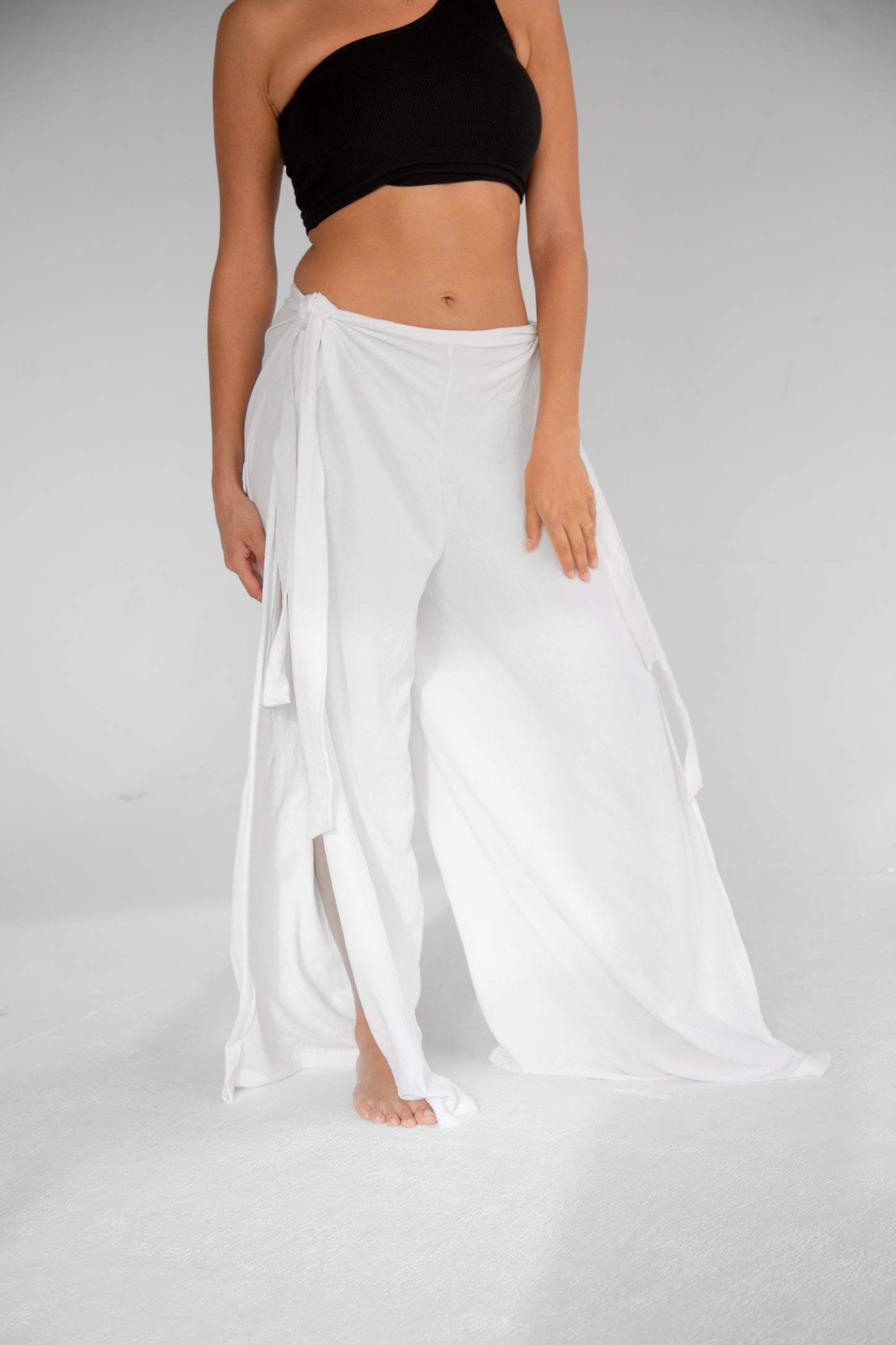 high split beach trouser white