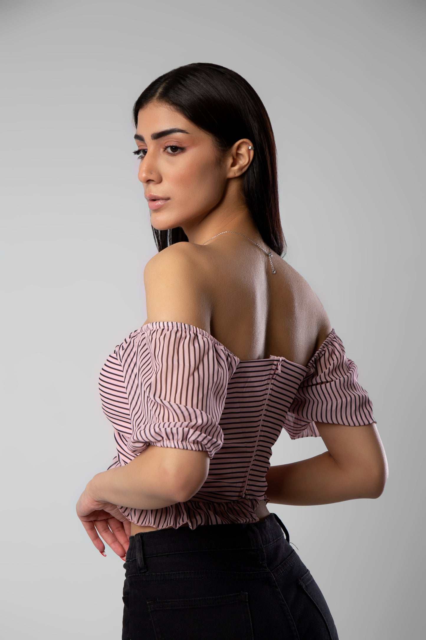 Pink Tie Detailed Crop Woven Blouse