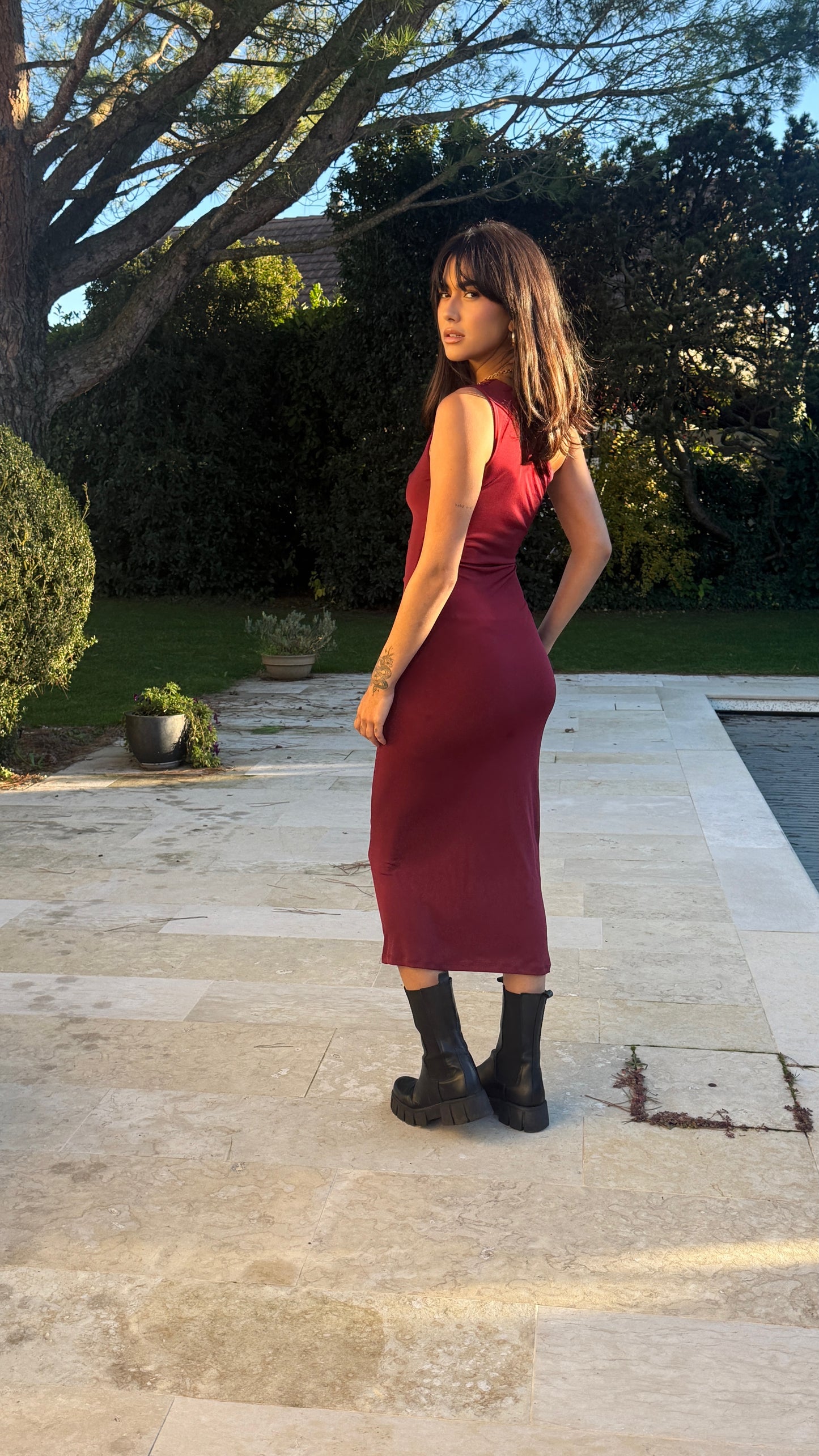Burgundy one shoulder dress