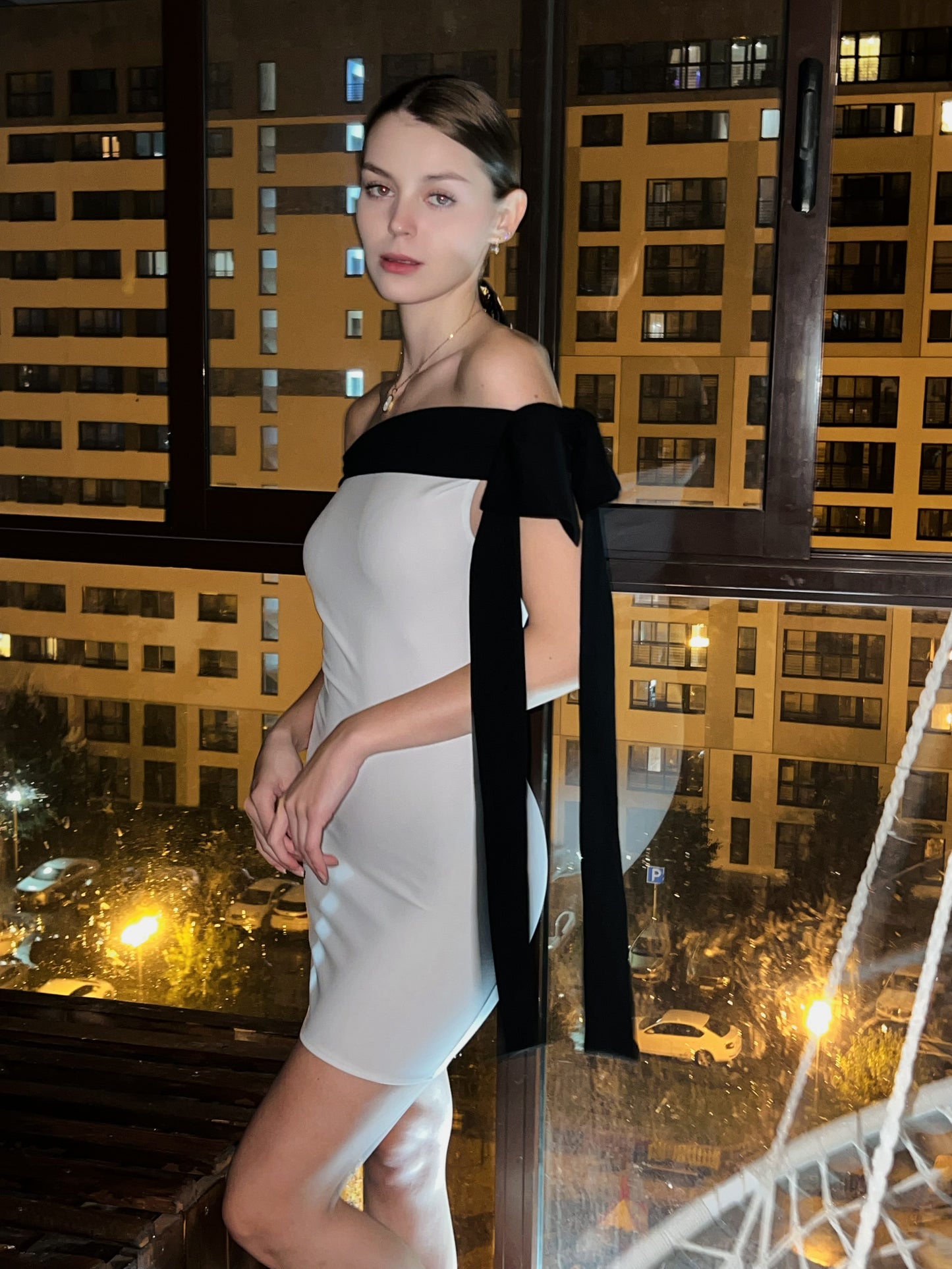 White Bow Detail Mini Dress