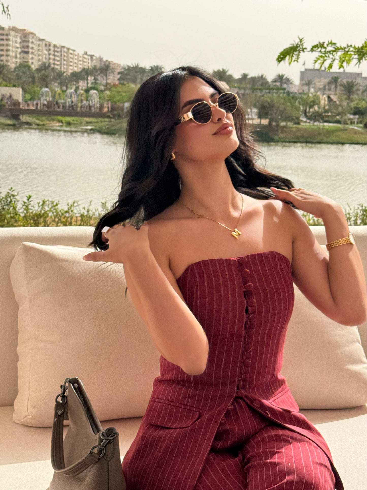 Strapless Top Striped Stylish Double Set