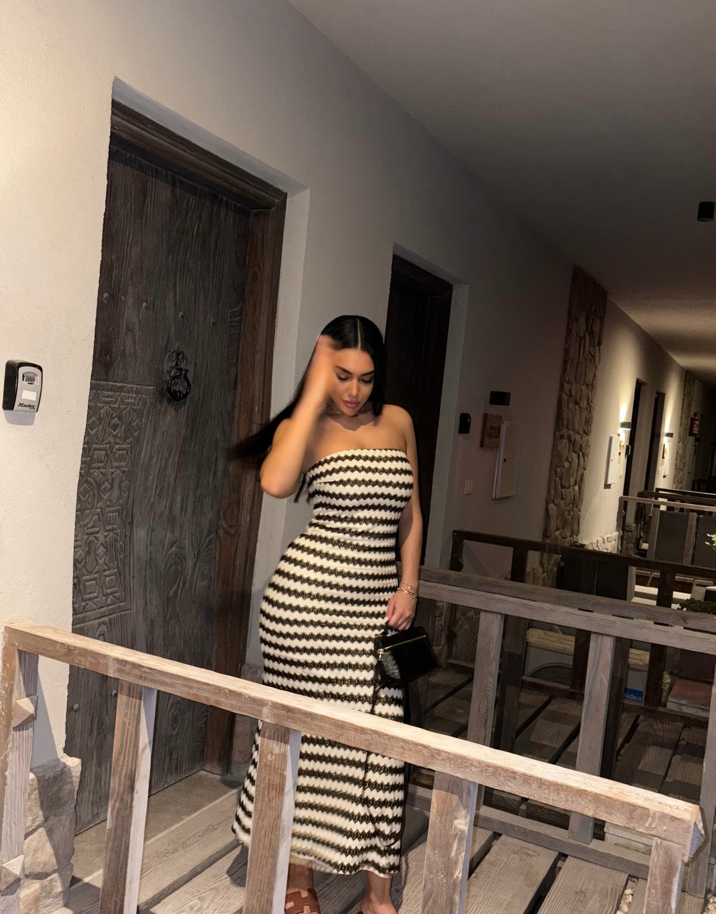 Striped Patterned Strapless Elegant Dress