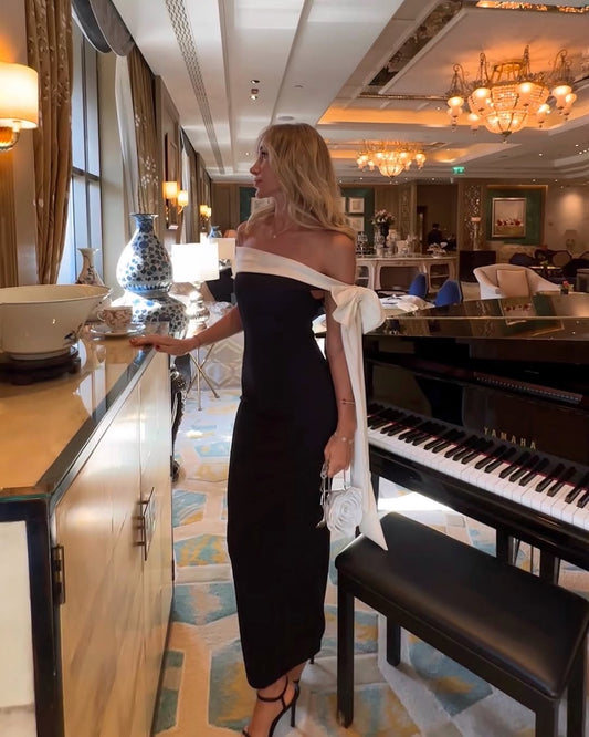 Brianna Black Double Color Dress