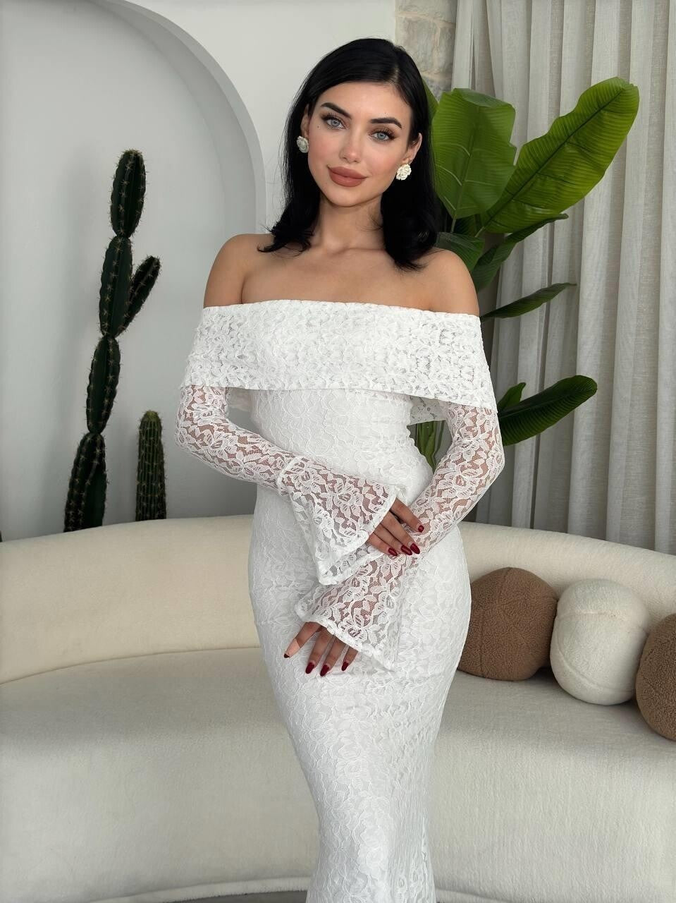 white Arya Strapless Lace Dress