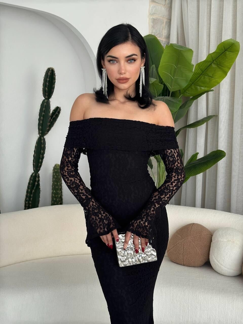 black Arya Strapless Lace Dress