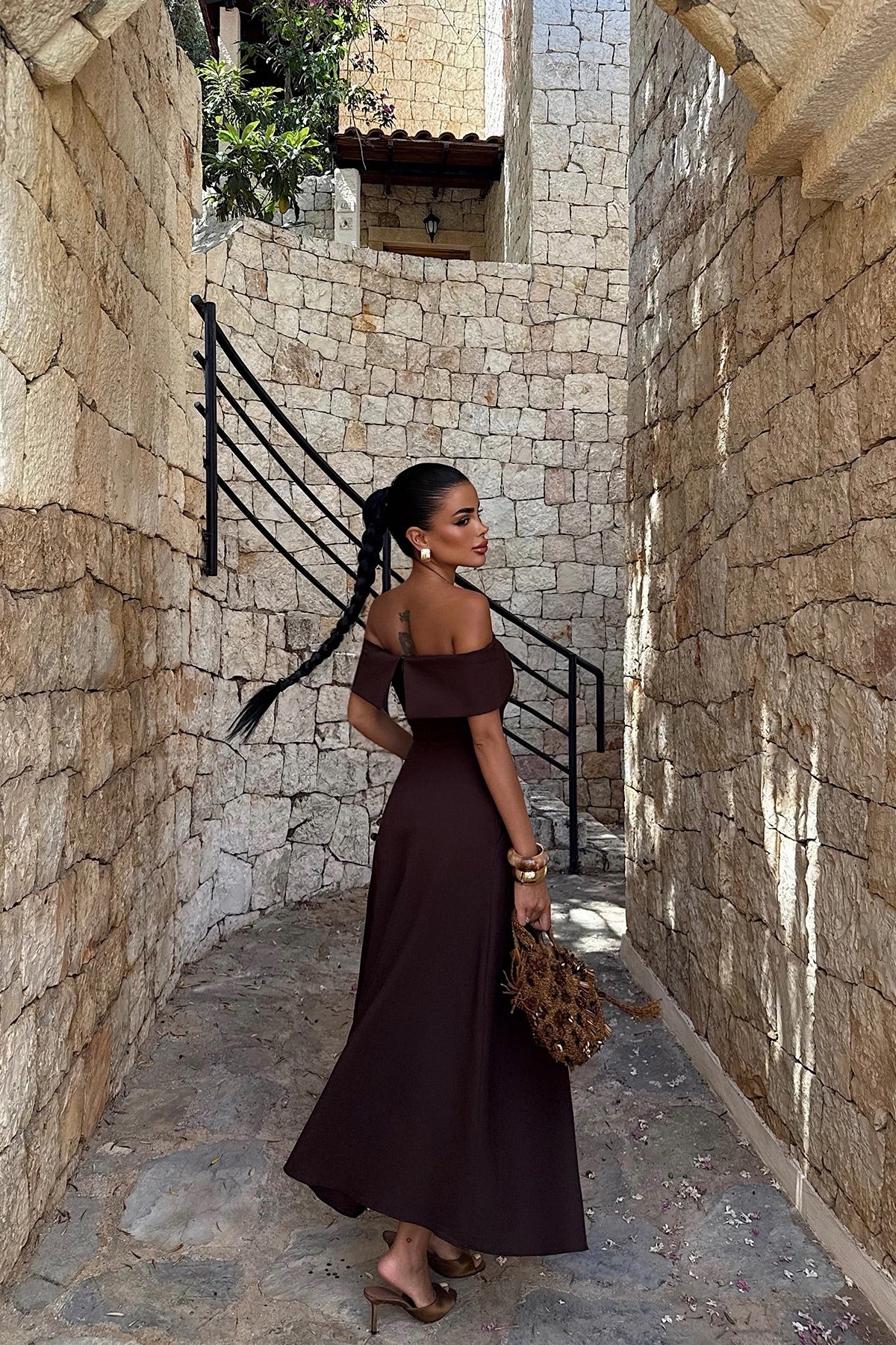 Brown Madonna Collar Dress