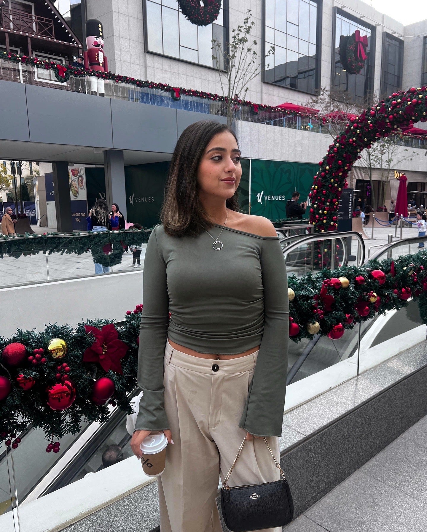 Olive Drape off shoulder - long sleeve