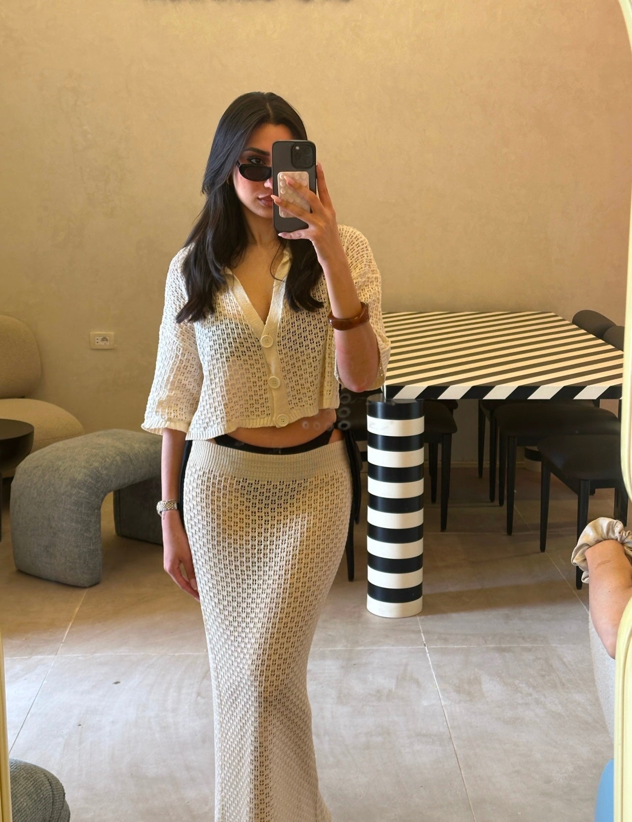 White Knitwear Fabric Skirted Set for Summer Season