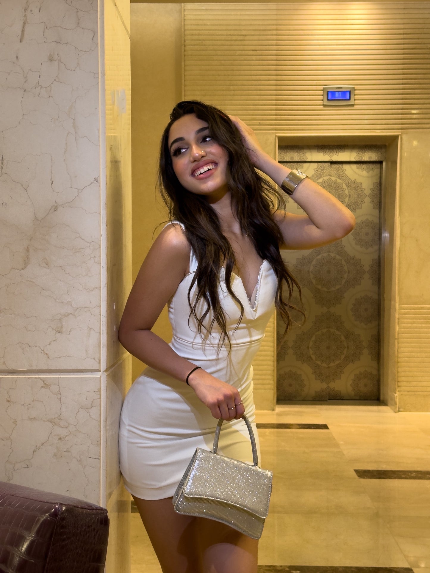 Petit Stone Accessory Detailed white Dress