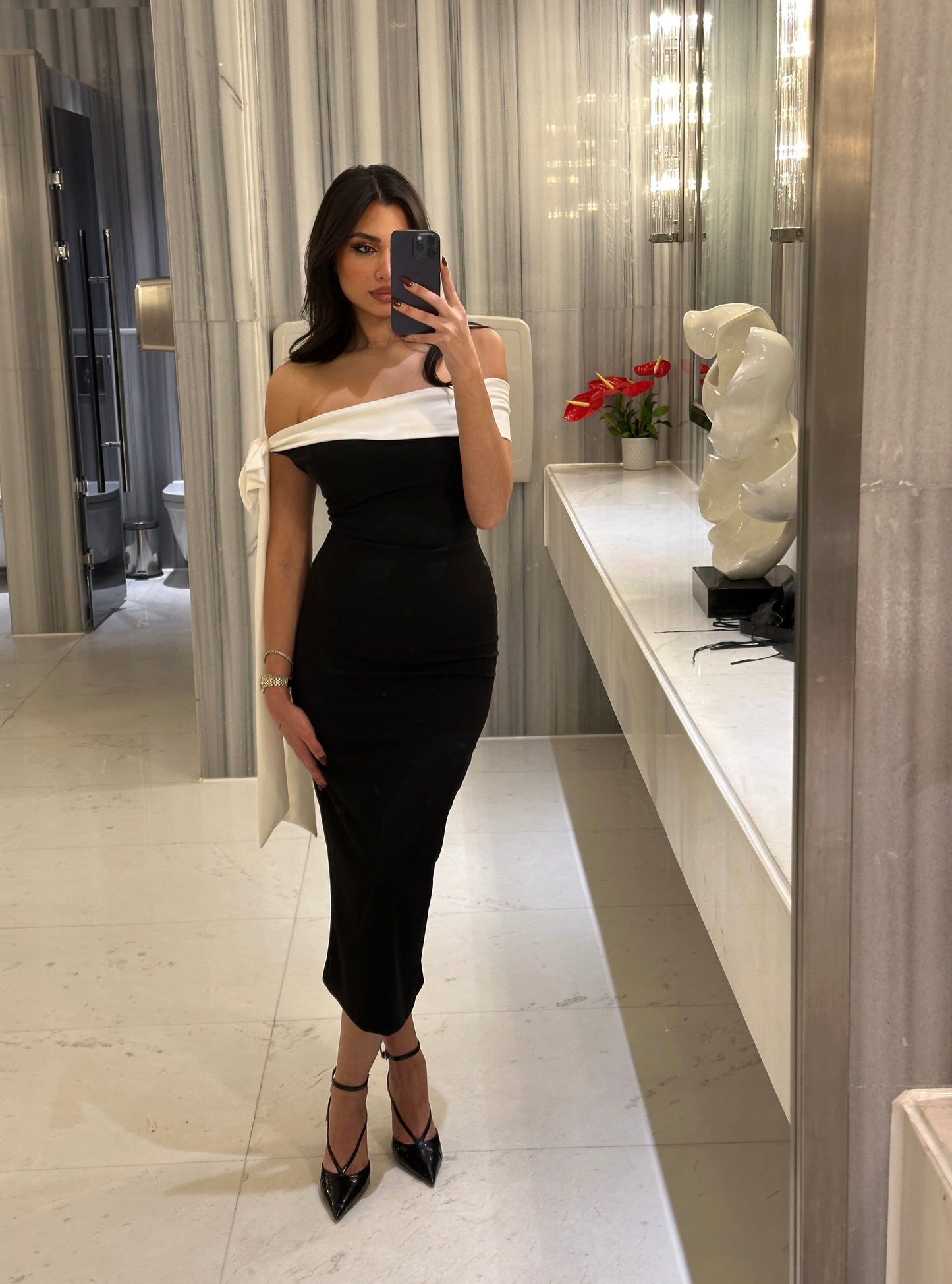Brianna Black Double Color Dress