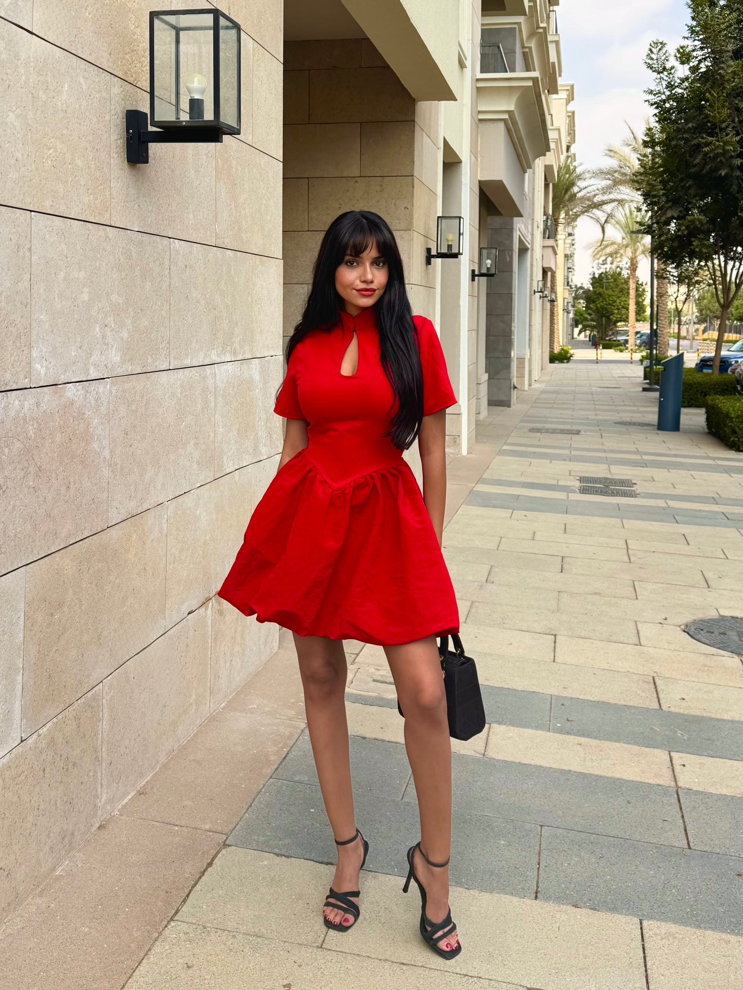 Red Window Detail Mini Dress