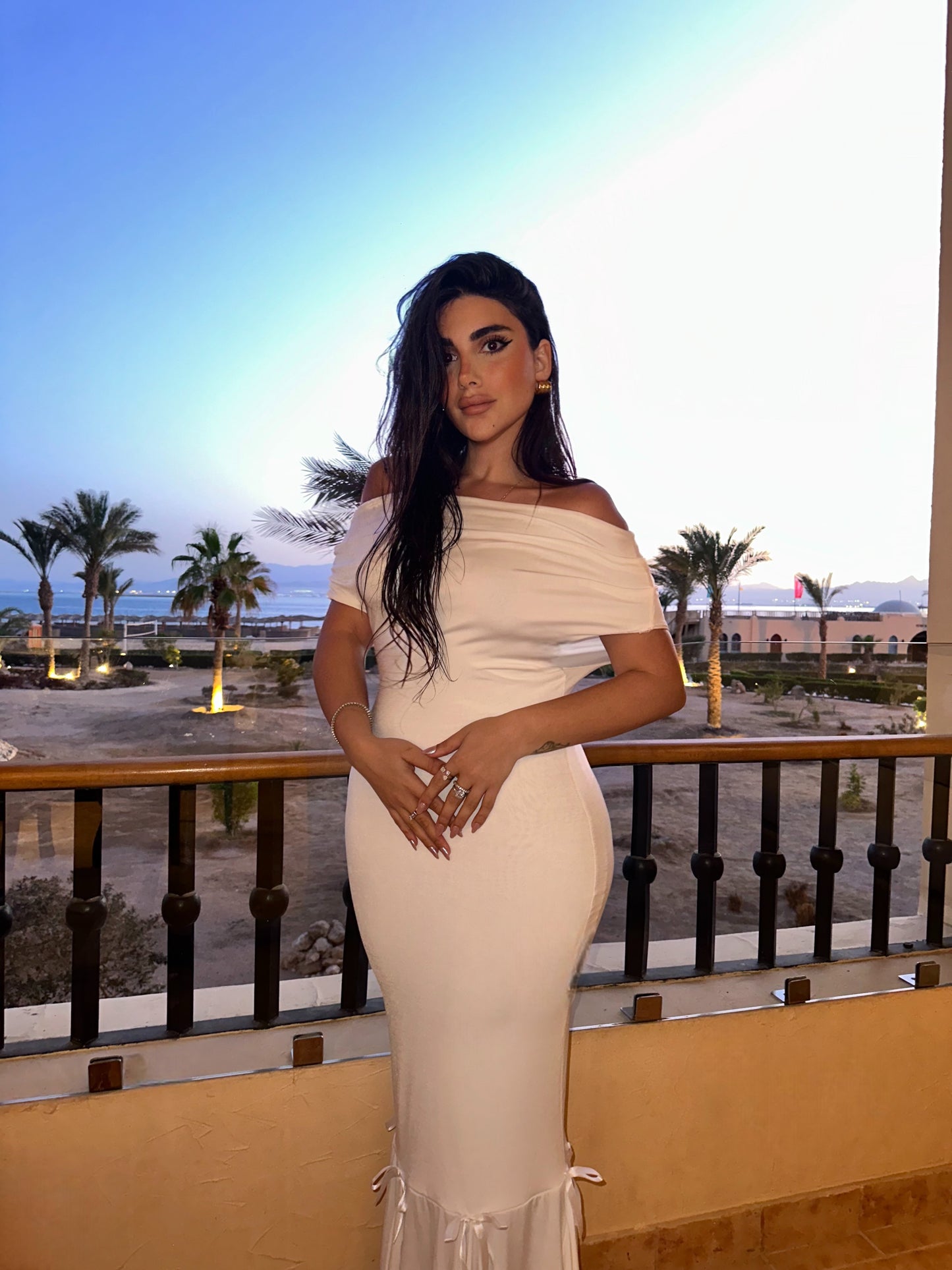 White Basic Ruffle Detail Dress