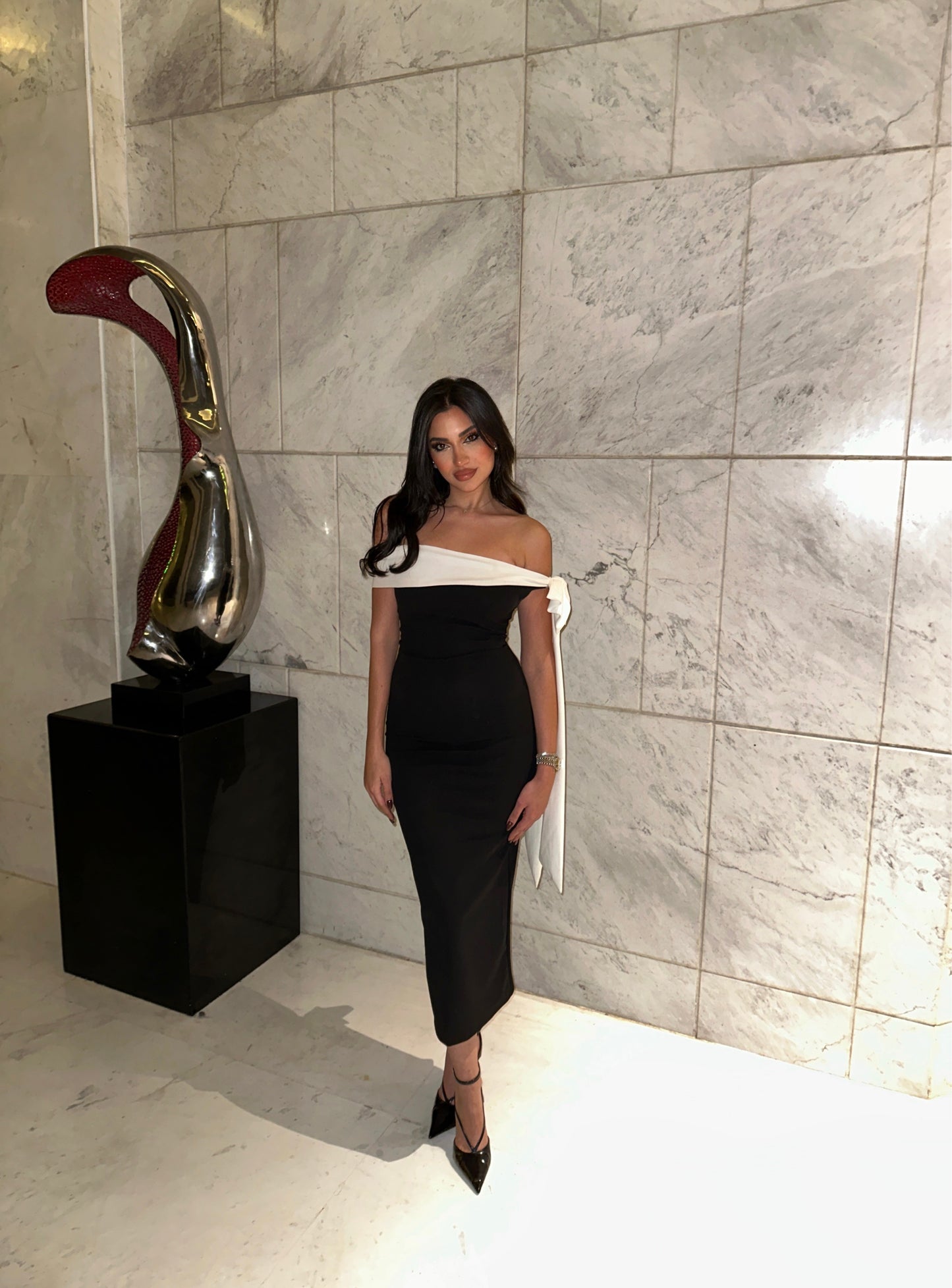 Brianna Black Double Color Dress
