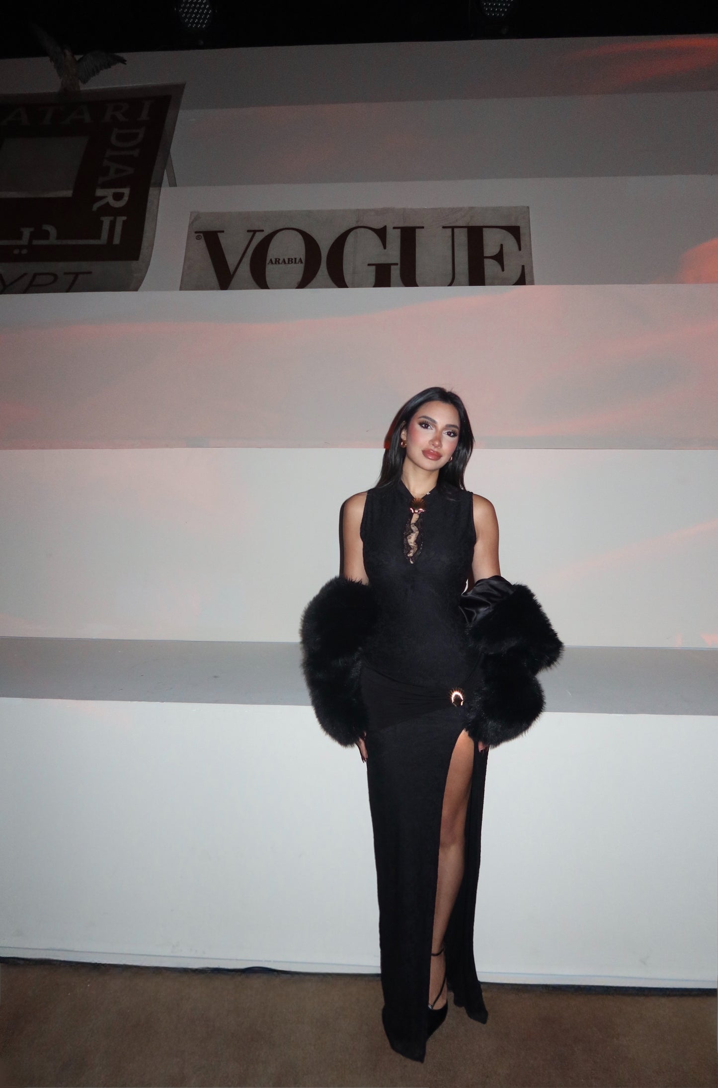 Black Brooch Detail Long Dress