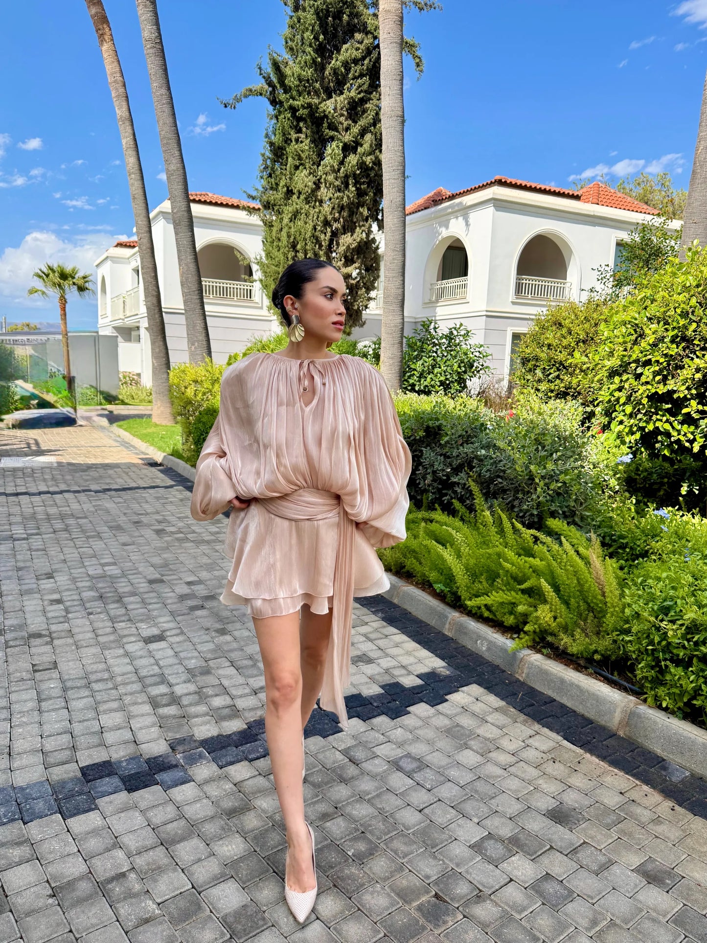 VANESYA Organza Fabric Lined Designer Mini Dress With short