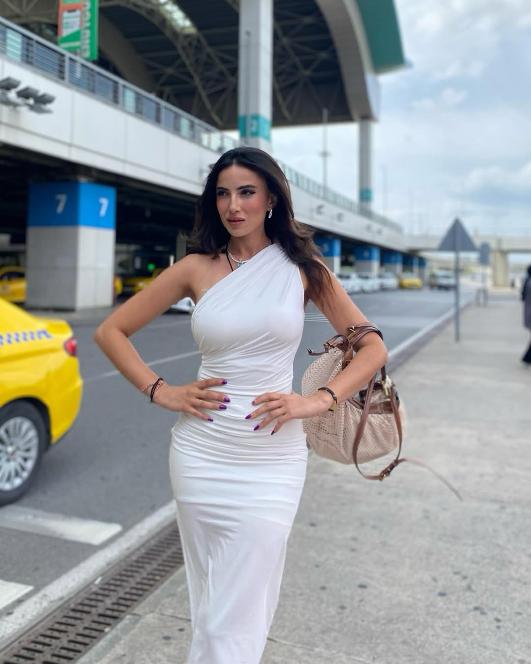 White Single Sleeve Gathered Long Dress