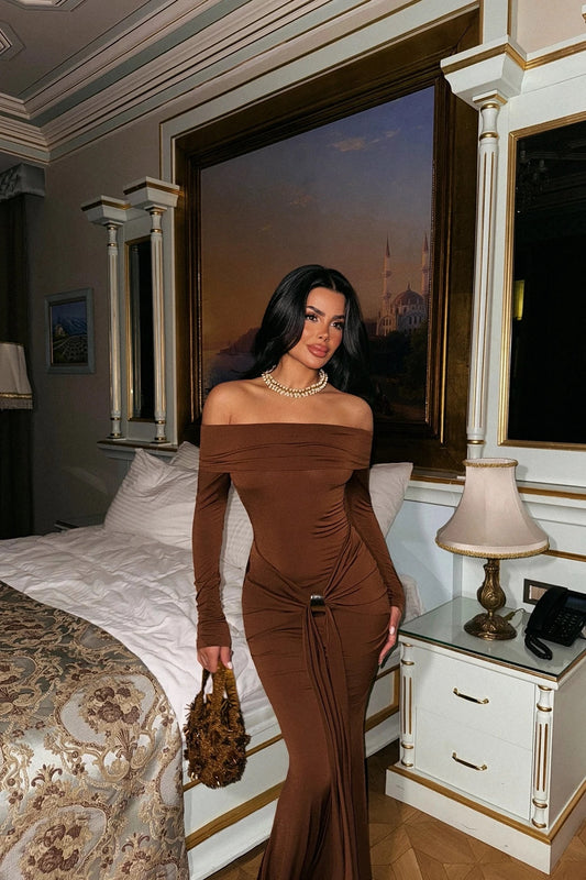 Brown Long Sleeve Dress