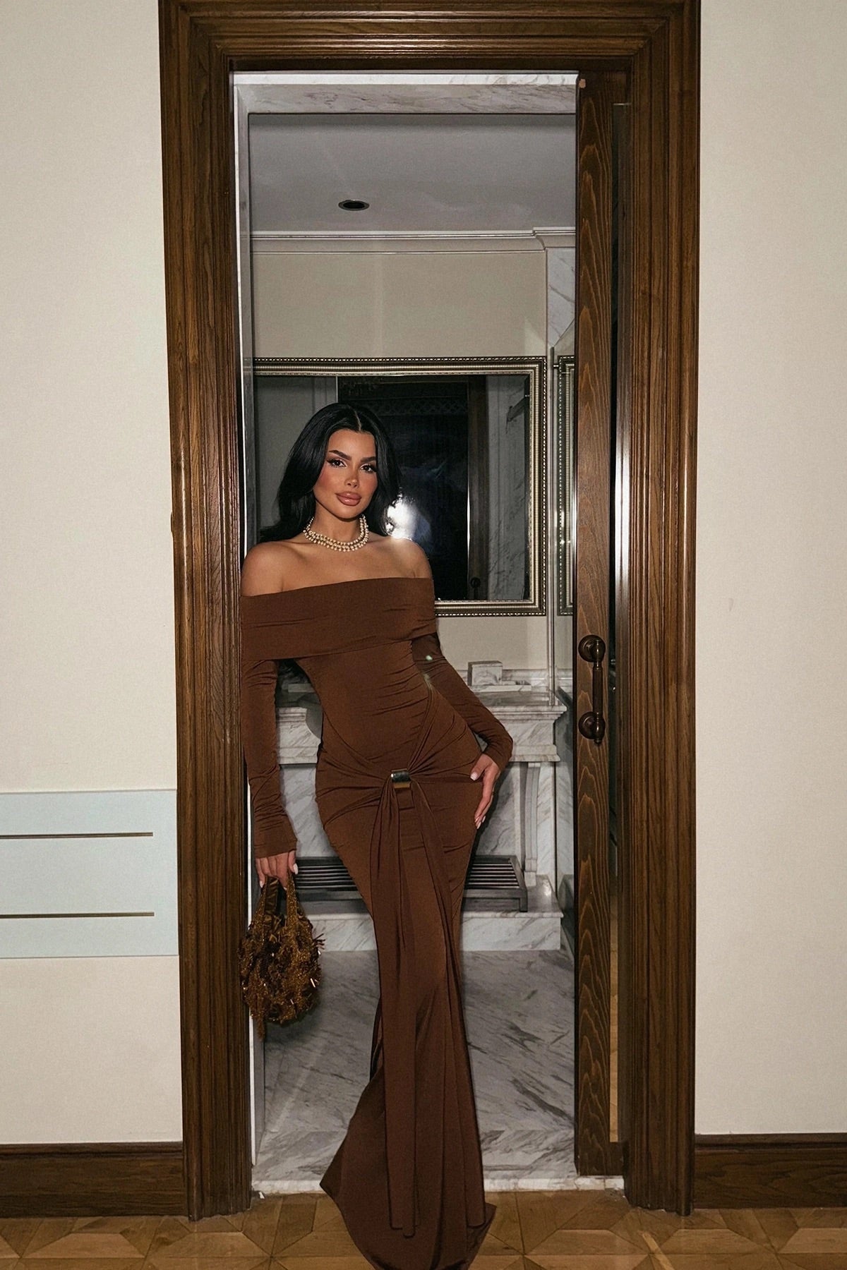 Brown Long Sleeve Dress