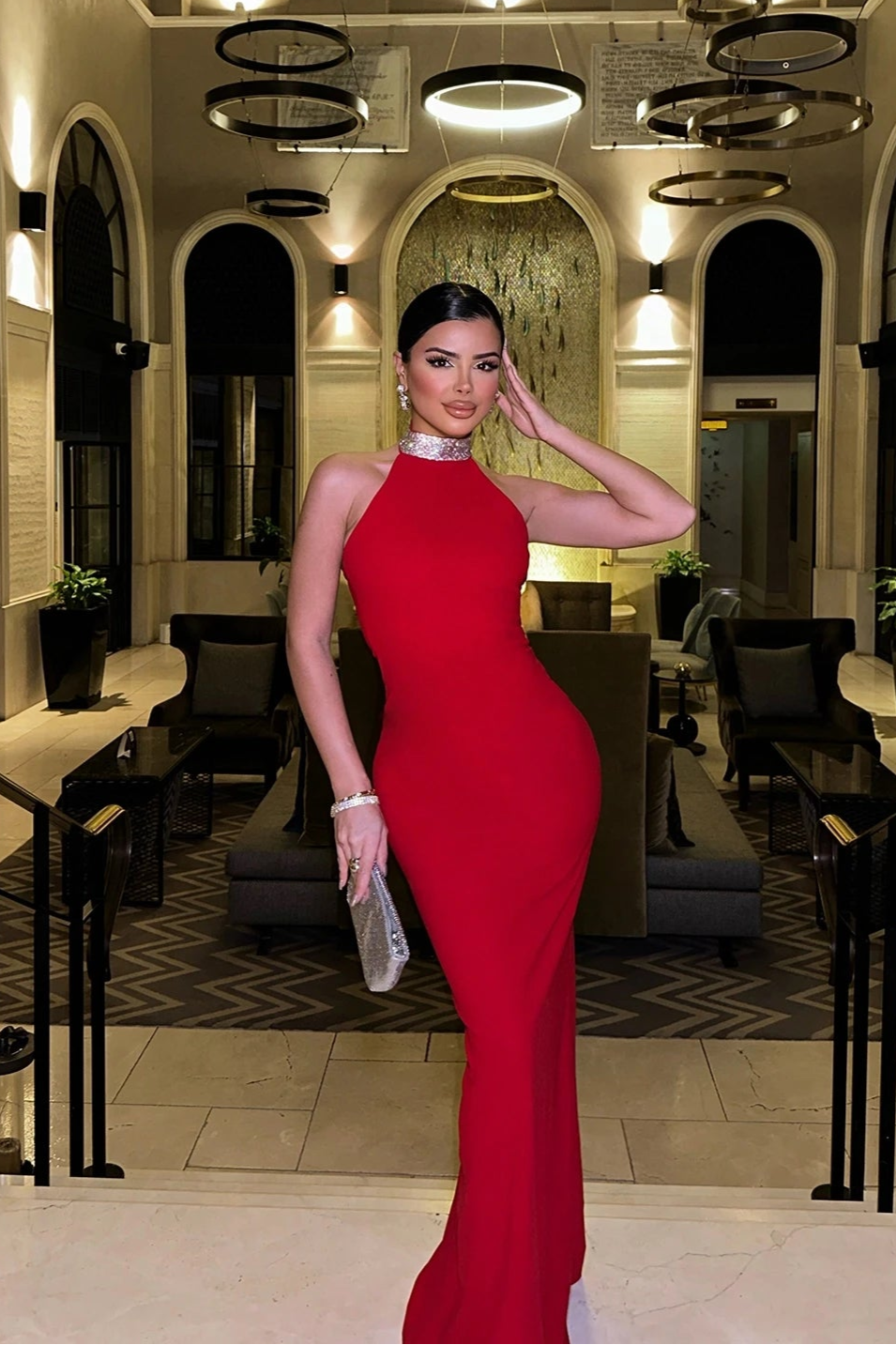 Red Noah Stone Detail Long Dress