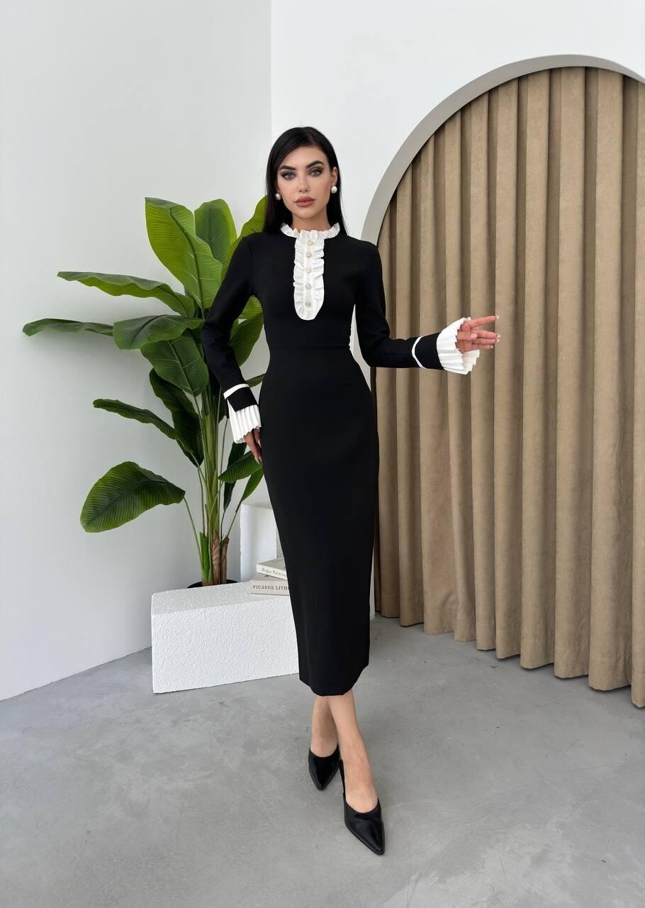 Black Ripon Long Sleeve Dress