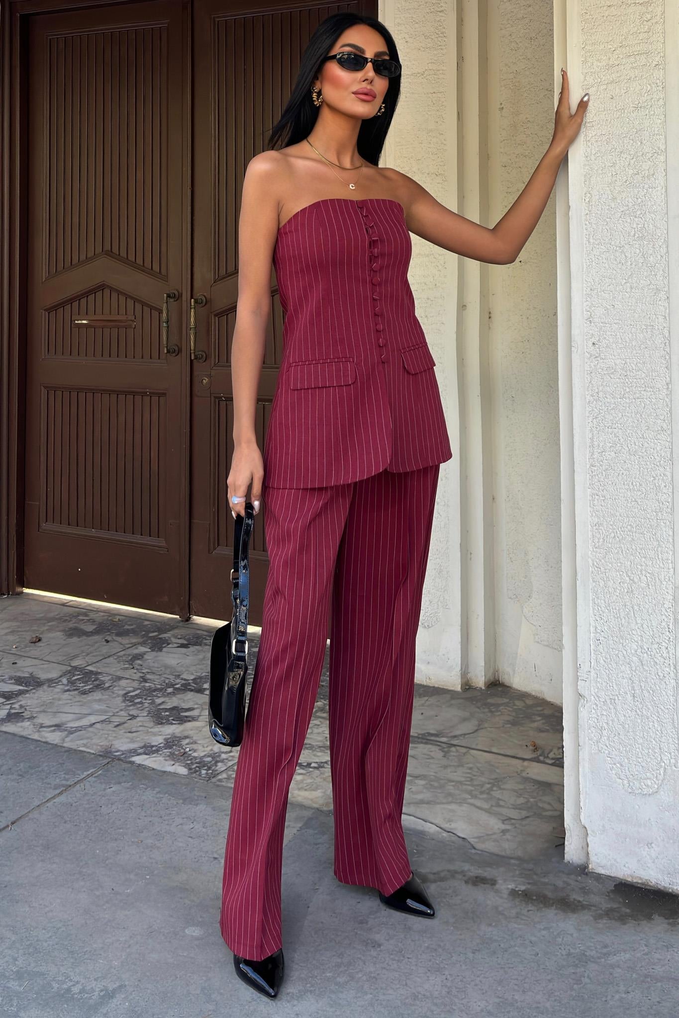 Strapless Top Striped Stylish Double Set