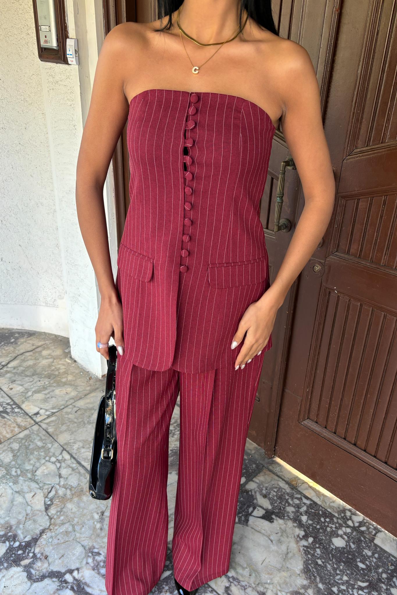 Strapless Top Striped Stylish Double Set