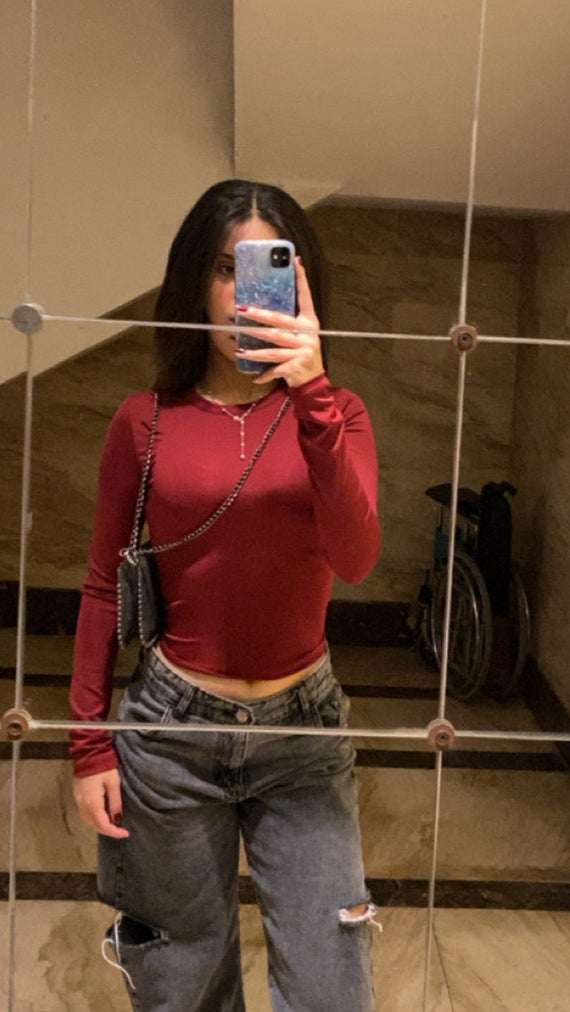 maroon - long sleeve basic top