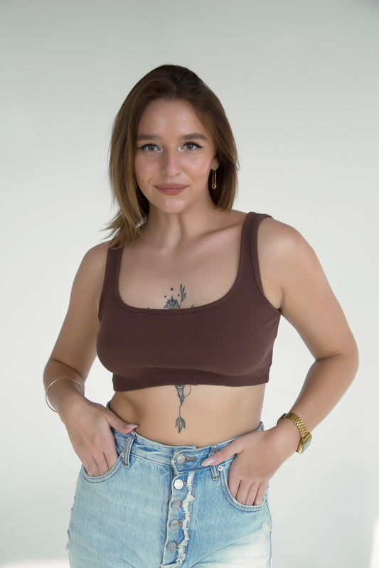 Brown Crop Top Bluz