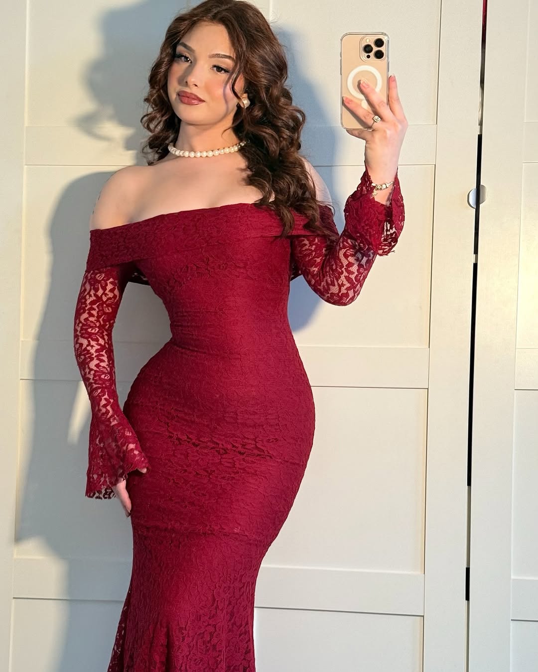 Burghandy Strapless Lace Dress