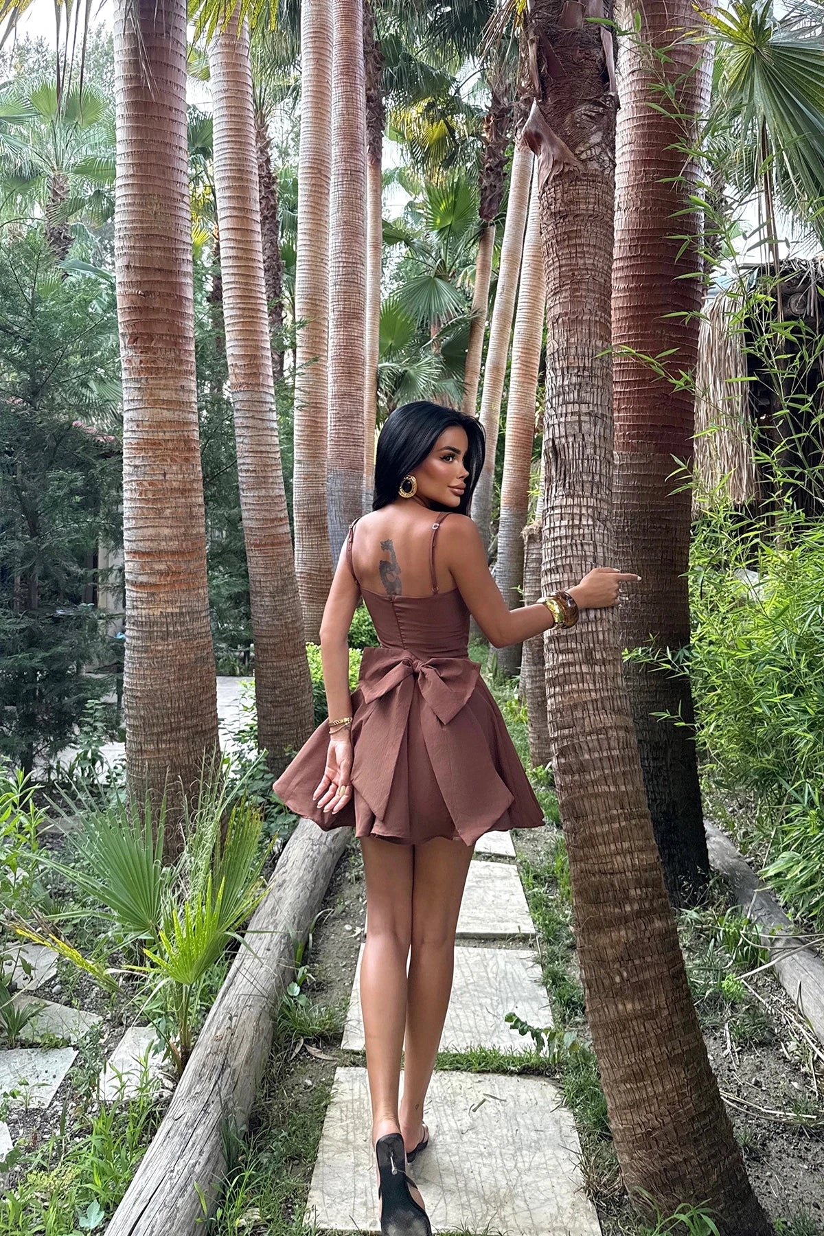 Brown Nolan Back Bow Detail Mini Dress