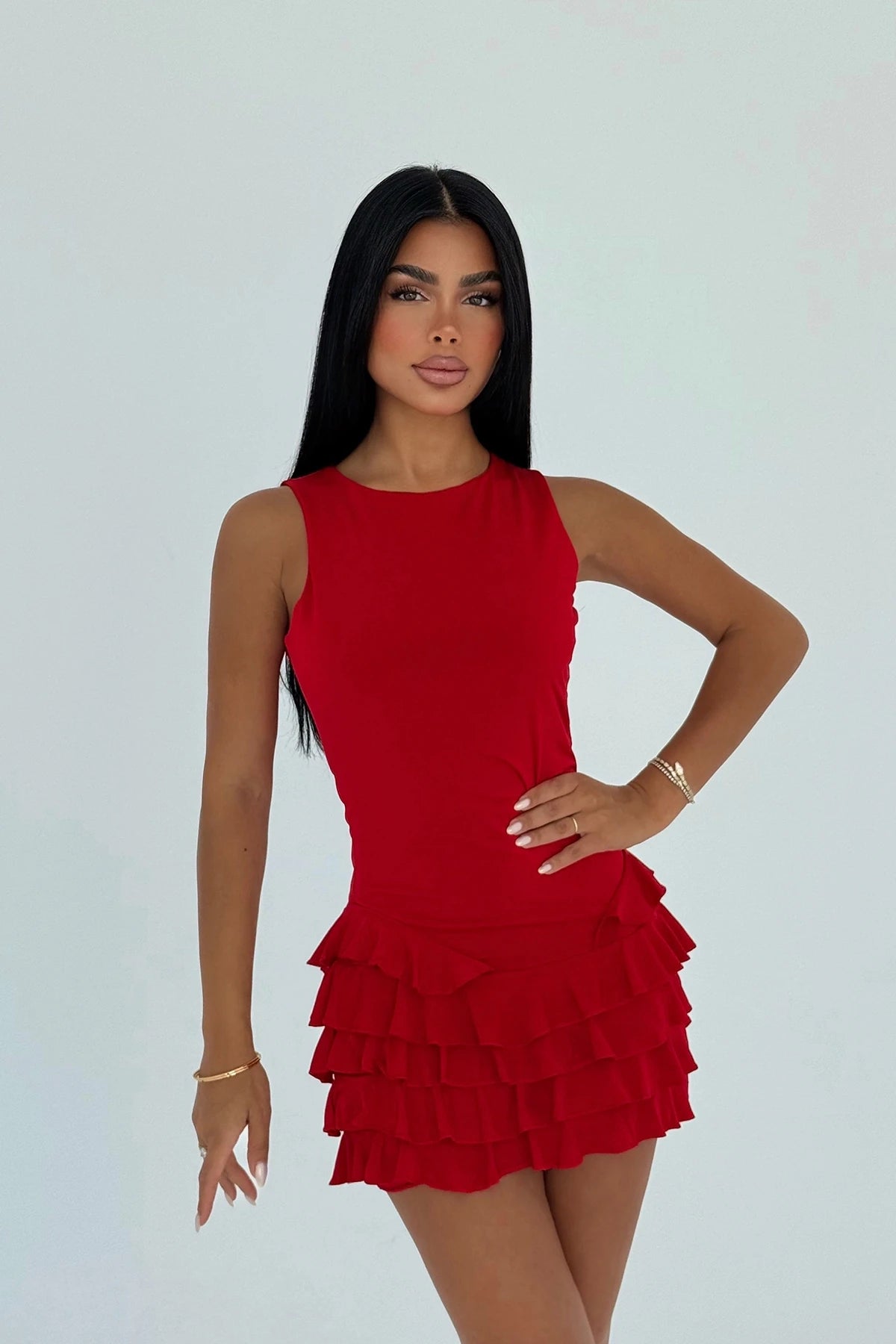 Red Naia Ruffle Dress