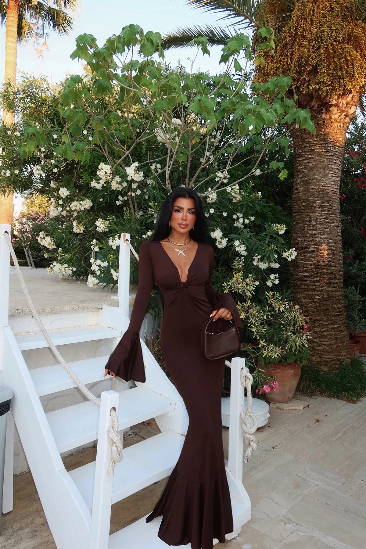 Brown Long Sleeve Dress